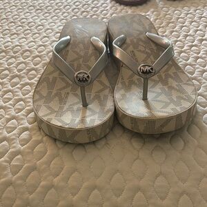 Michael Kors Metallic Silver Flip Flops